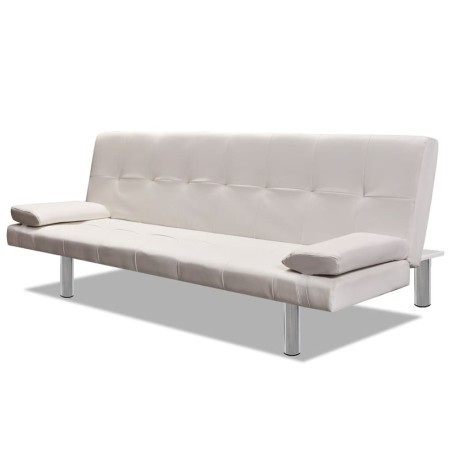 vidaXL Sofá cama con dos cojines cuero artificial ajustable crema 