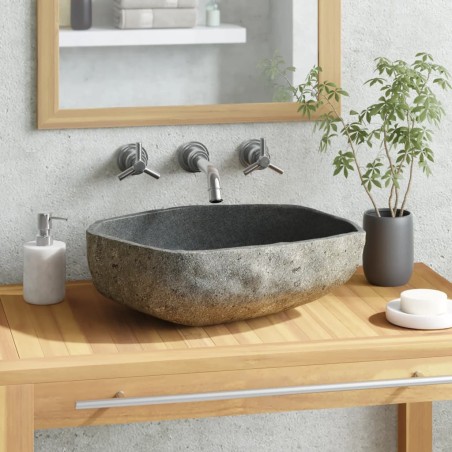 vidaXL Lavabo de piedra de río ovalada 45-53 cm  