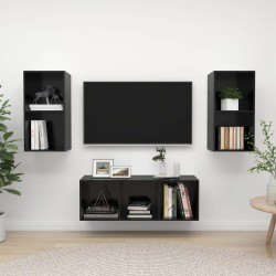 vidaXL Muebles de salón 3 piezas madera de ingeniería negro con brillo