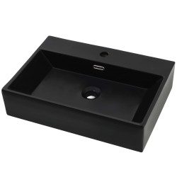 vidaXL Lavabo con orificio para grifo cerámica negro 60,5x42,5x14,5 cm