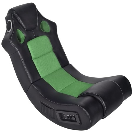 vidaXL Mecedora con música de cuero sintético negro y verde