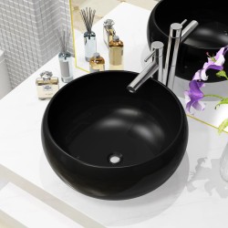vidaXL Lavabo redondo de cerámica negro 40x15 cm