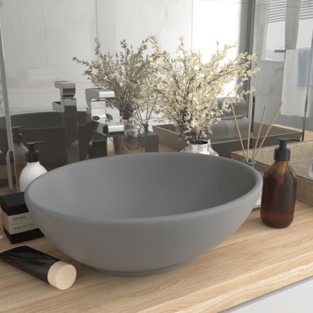 vidaXL Lavabo de lujo ovalado cerámica gris claro mate 40x33 cm 