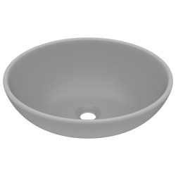 vidaXL Lavabo de lujo ovalado cerámica gris claro mate 40x33 cm 