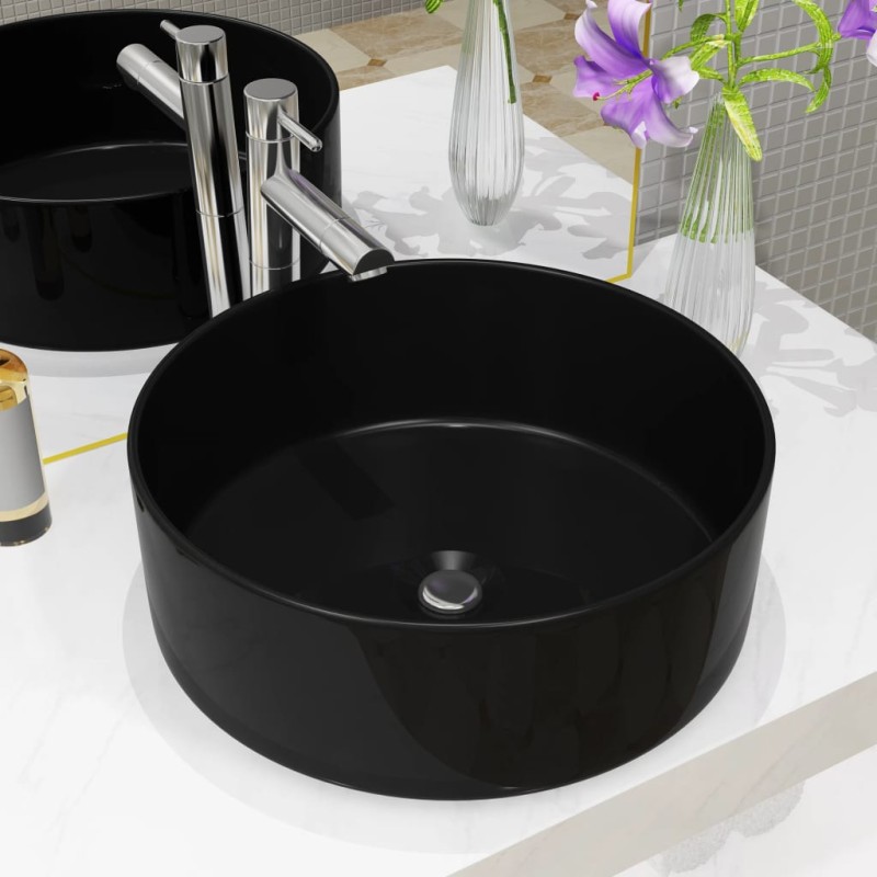 vidaXL Lavabo redondo de cerámica negro 40x15 cm vidaXL Lavabo redondo de cerámica negro 40x15 cm