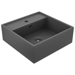 vidaXL Lavabo lujoso cuadrado rebosadero cerámica gris oscuro 41x41 cm