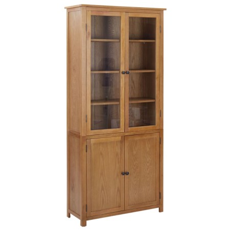 vidaXL Estantería 4 puertas madera roble macizo y cristal 90x35x200cm 