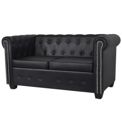 vidaXL Sofá Chesterfield de 2 plazas cuero sintético negro 