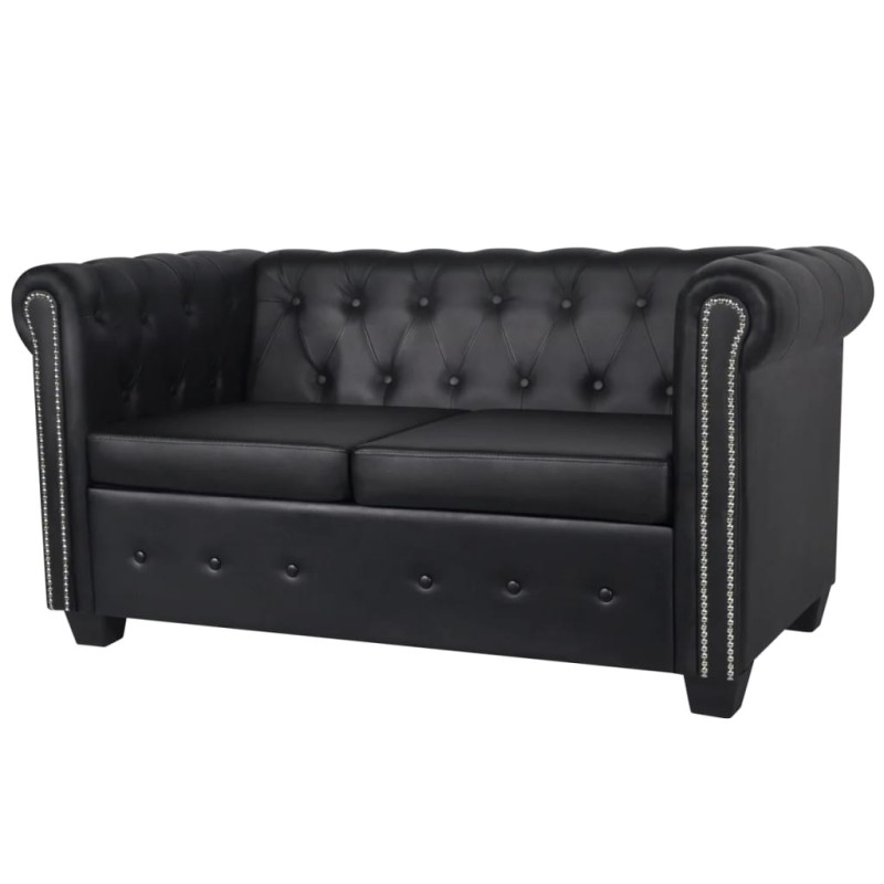 vidaXL Sofá Chesterfield de 2 plazas cuero sintético negro vidaXL Sofá Chesterfield de 2 plazas cuero sintético negro
