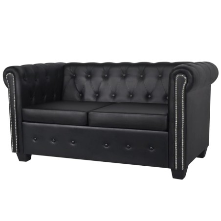 vidaXL Sofá Chesterfield de 2 plazas cuero sintético negro 