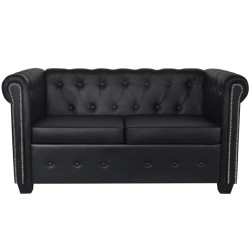 vidaXL Sofá Chesterfield de 2 plazas cuero sintético negro 