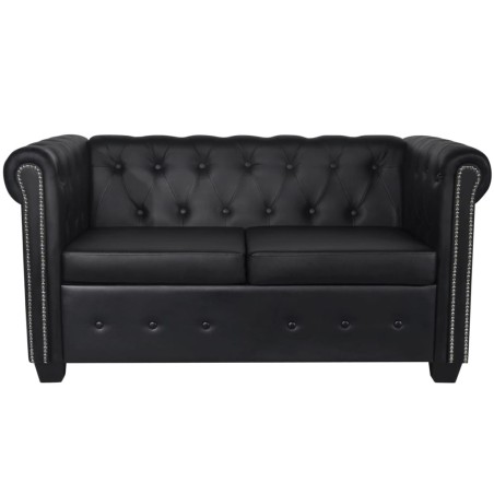 vidaXL Sofá Chesterfield de 2 plazas cuero sintético negro 