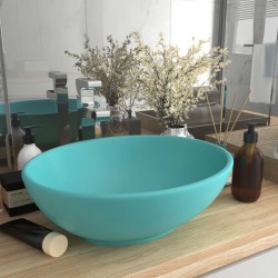 vidaXL Lavabo de lujo ovalado cerámica verde claro mate 40x33 cm 