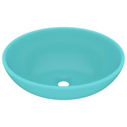 vidaXL Lavabo de lujo ovalado cerámica verde claro mate 40x33 cm 