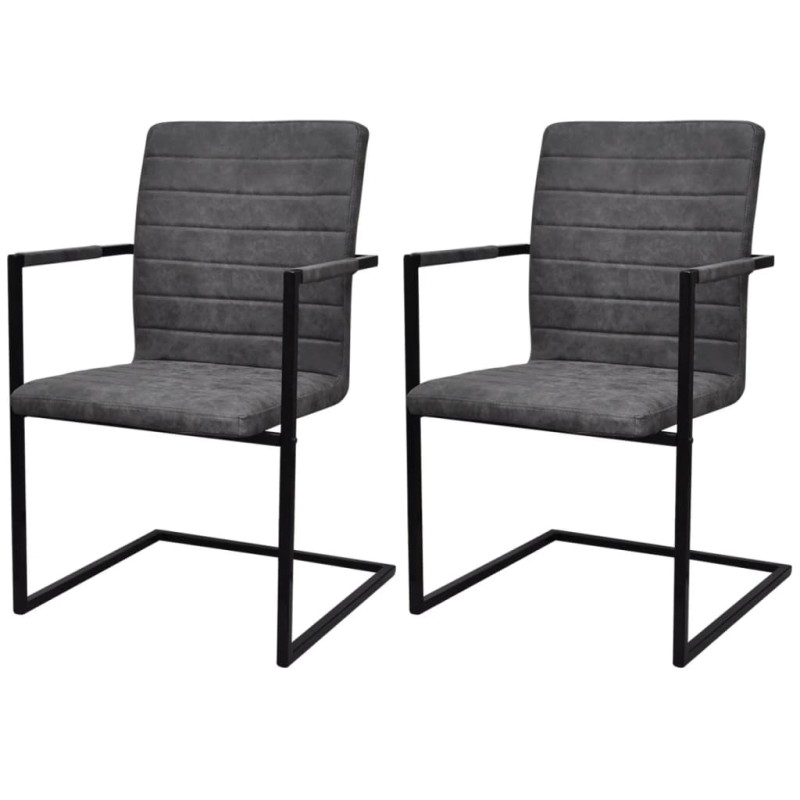 vidaXL Sillas voladizas de comedor 2 unidades cuero sintético gris vidaXL Sillas voladizas de comedor 2 unidades cuero sintético gris