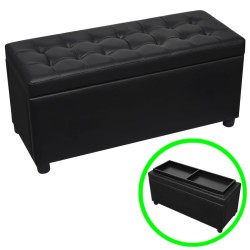 vidaXL Otomana de almacenamiento de cuero artificial negro