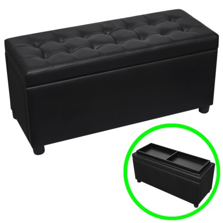 vidaXL Otomana de almacenamiento de cuero artificial negro