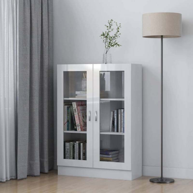 vidaXL Vitrina de madera contrachapada blanco brillo 82,5x30,5x115 cm vidaXL Vitrina de madera contrachapada blanco brillo 82,5x30,5x115 cm