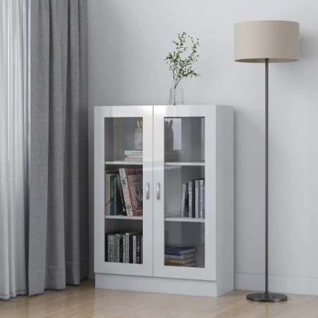 vidaXL Vitrina de madera contrachapada blanco brillo 82,5x30,5x115 cm