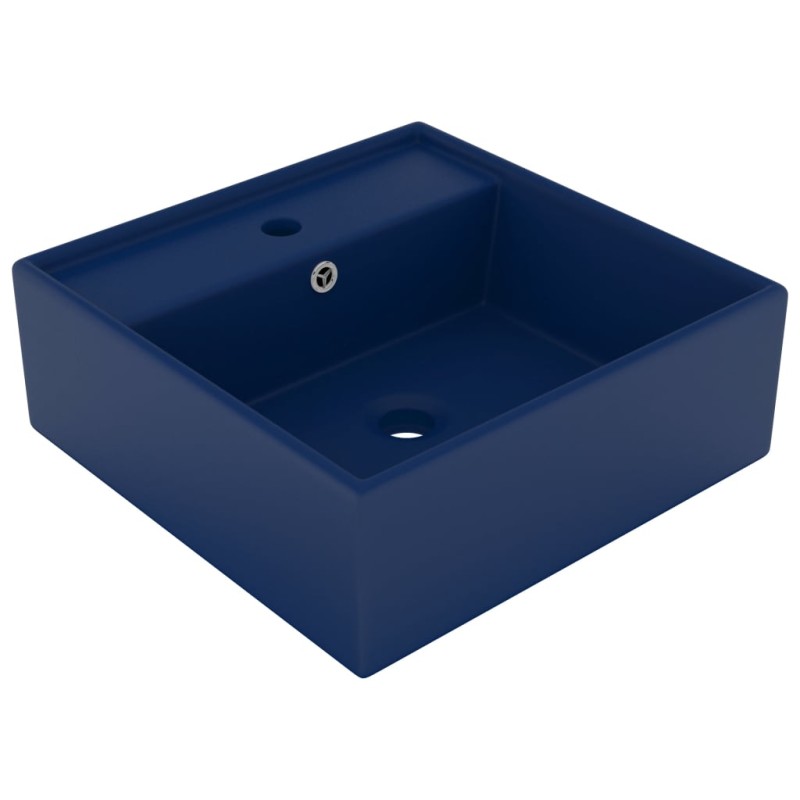 vidaXL Lavabo cuadrado rebosadero cerámica azul oscuro mate 41x41cm vidaXL Lavabo cuadrado rebosadero cerámica azul oscuro mate 41x41cm