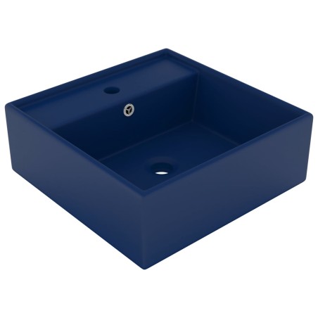 vidaXL Lavabo cuadrado rebosadero cerámica azul oscuro mate 41x41cm