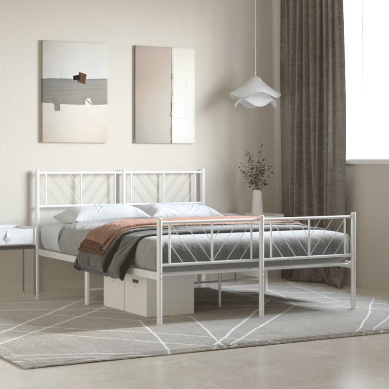 vidaXL Estructura cama metal con cabecero y estribo blanco 160x200 cm vidaXL Estructura cama metal con cabecero y estribo blanco 160x200 cm