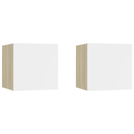 vidaXL Mesitas de noche 2 uds madera ingeniería blanco y roble Sonoma