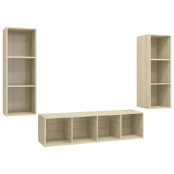 vidaXL Juego de muebles de salón 3 pzas madera ingeniería roble Sonoma
