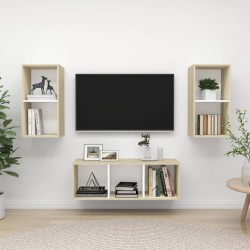 vidaXL Muebles de salón 3 pzas madera ingeniería blanco y roble Sonoma