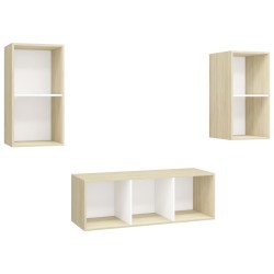 vidaXL Muebles de salón 3 pzas madera ingeniería blanco y roble Sonoma