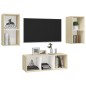 vidaXL Muebles de salón 3 pzas madera ingeniería blanco y roble Sonoma