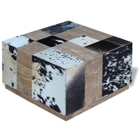 vidaXL Mesa de centro cuero vacuno real 60x60x36 cm 