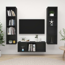 vidaXL Juego de muebles de salón 3 piezas madera de ingeniería negro