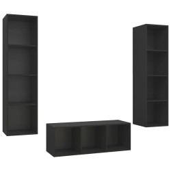 vidaXL Juego de muebles de salón 3 piezas madera de ingeniería negro