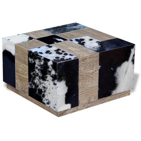 vidaXL Mesa de centro cuero vacuno real 60x60x36 cm 
