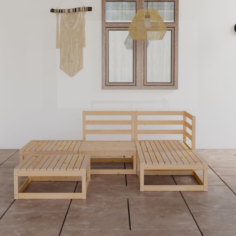 vidaXL Juego de muebles de jardín 5 piezas madera maciza de pino vidaXL Juego de muebles de jardín 5 piezas madera maciza de pino