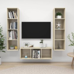 vidaXL Juego de muebles de salón 3 pzas madera ingeniería roble Sonoma