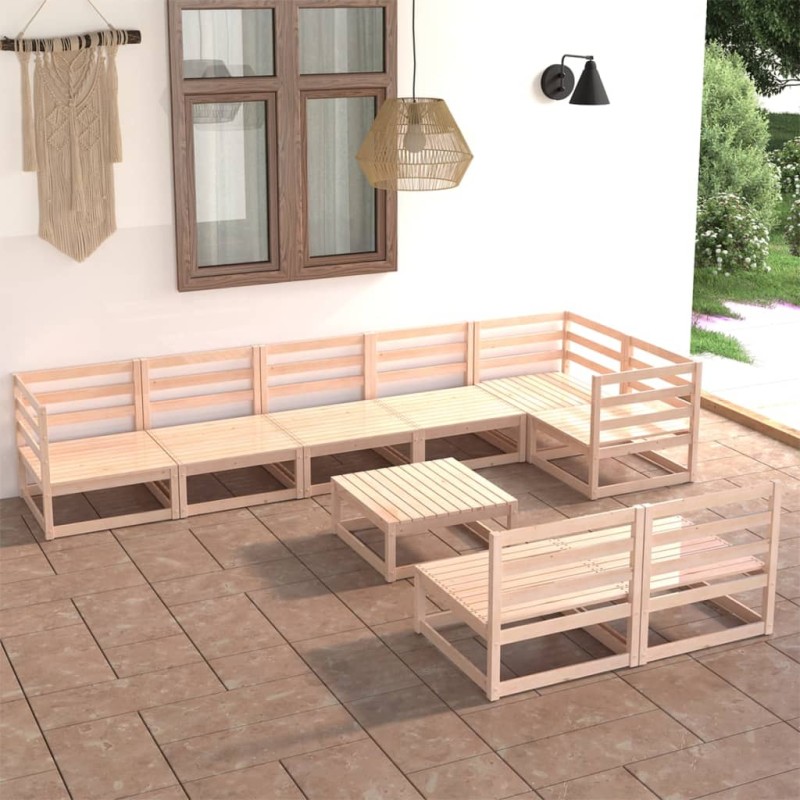 vidaXL Juego de muebles de jardín 9 piezas madera maciza de pino vidaXL Juego de muebles de jardín 9 piezas madera maciza de pino