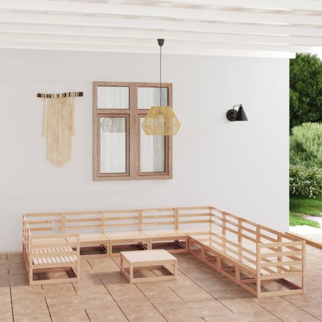 vidaXL Juego de muebles de jardín 12 piezas madera maciza de pino
