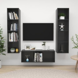 vidaXL Muebles de salón 3 piezas madera de ingeniería gris con brillo