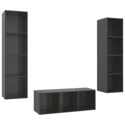 vidaXL Muebles de salón 3 piezas madera de ingeniería gris con brillo