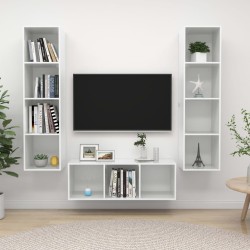 vidaXL Juego de muebles de salón 3 pzs madera ingeniería blanco brillo