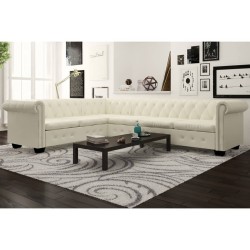 vidaXL Sofá de esquina Chesterfield 6 plazas cuero artificial blanco 
