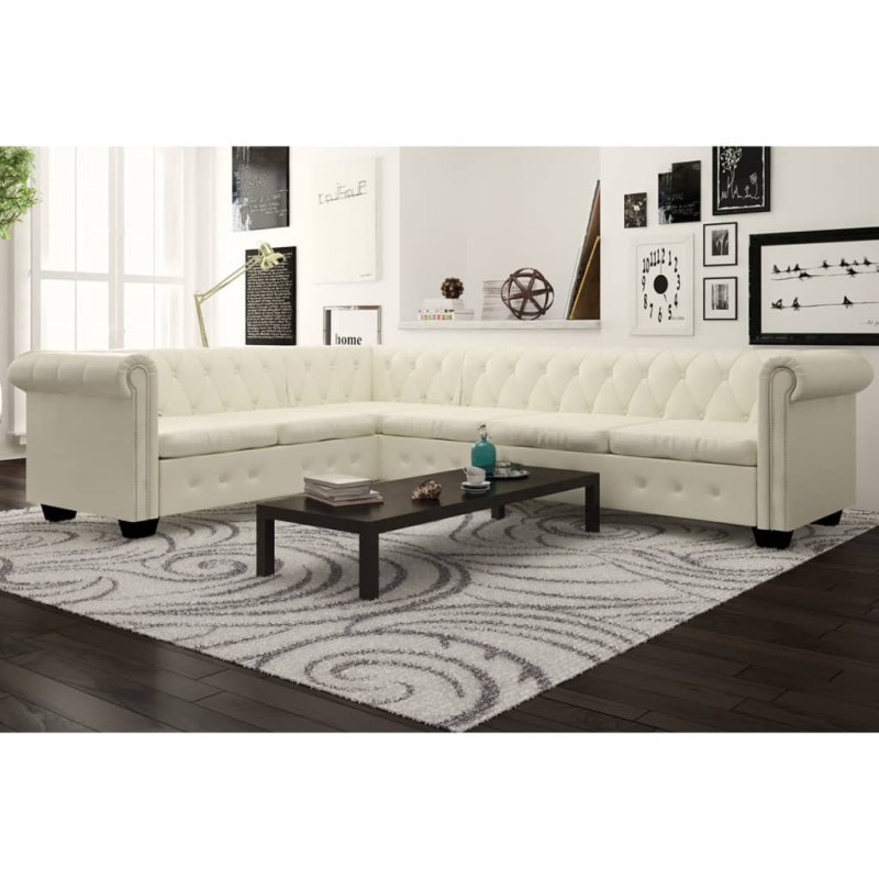 vidaXL Sofá de esquina Chesterfield 6 plazas cuero artificial blanco vidaXL Sofá de esquina Chesterfield 6 plazas cuero artificial blanco