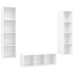 vidaXL Juego de muebles de salón 3 pzs madera ingeniería blanco brillo