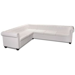 vidaXL Sofá de esquina Chesterfield 6 plazas cuero artificial blanco 