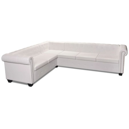 vidaXL Sofá de esquina Chesterfield 6 plazas cuero artificial blanco 