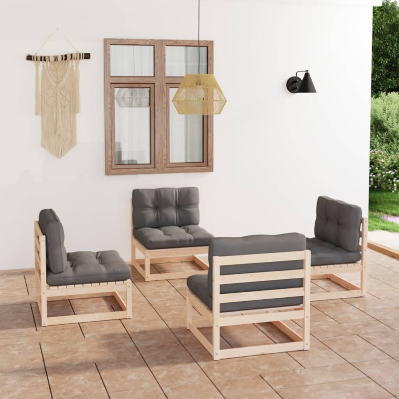vidaXL Muebles de jardín 4 piezas con cojines de madera de pino maciza vidaXL Muebles de jardín 4 piezas con cojines de madera de pino maciza