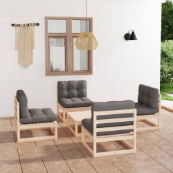 vidaXL Juego de muebles de jardín 5 pzas y cojines madera maciza pino