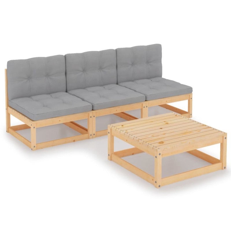 vidaXL Muebles de jardín 4 piezas con cojines de madera de pino maciza vidaXL Muebles de jardín 4 piezas con cojines de madera de pino maciza